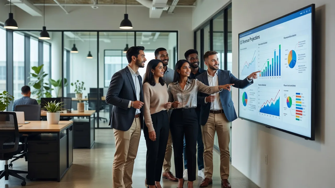 A team collaborating in a modern office