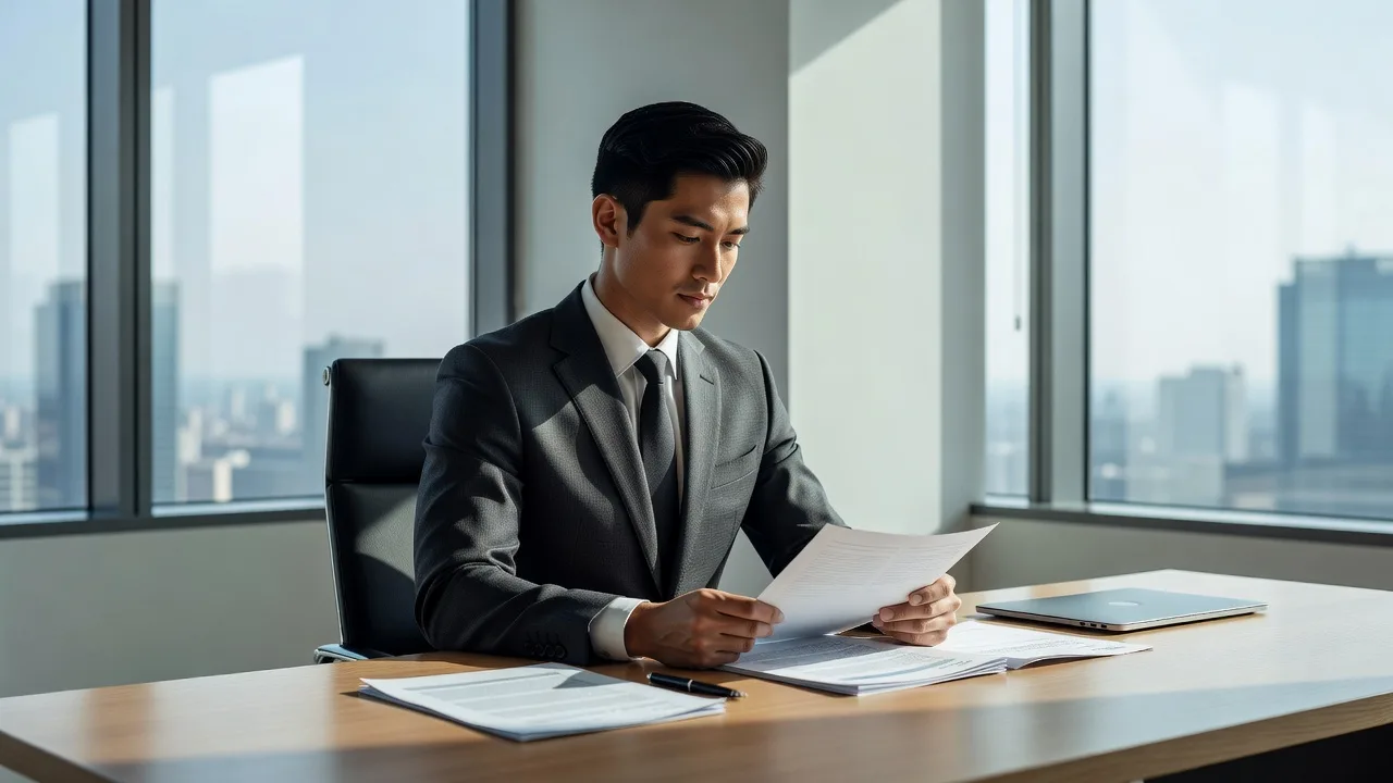 A young executive in a modern corporate setting